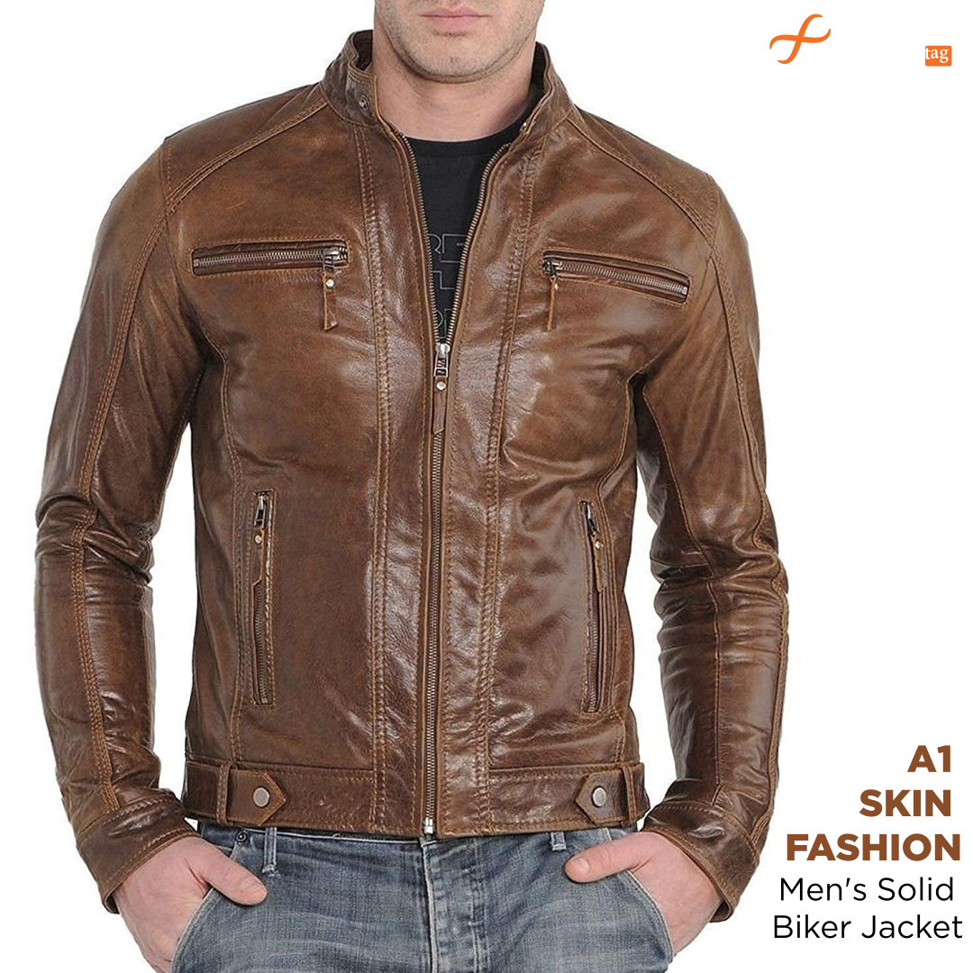 A1 SKIN FASHION Solid Biker Jacket-Original leather jackets for Men 
