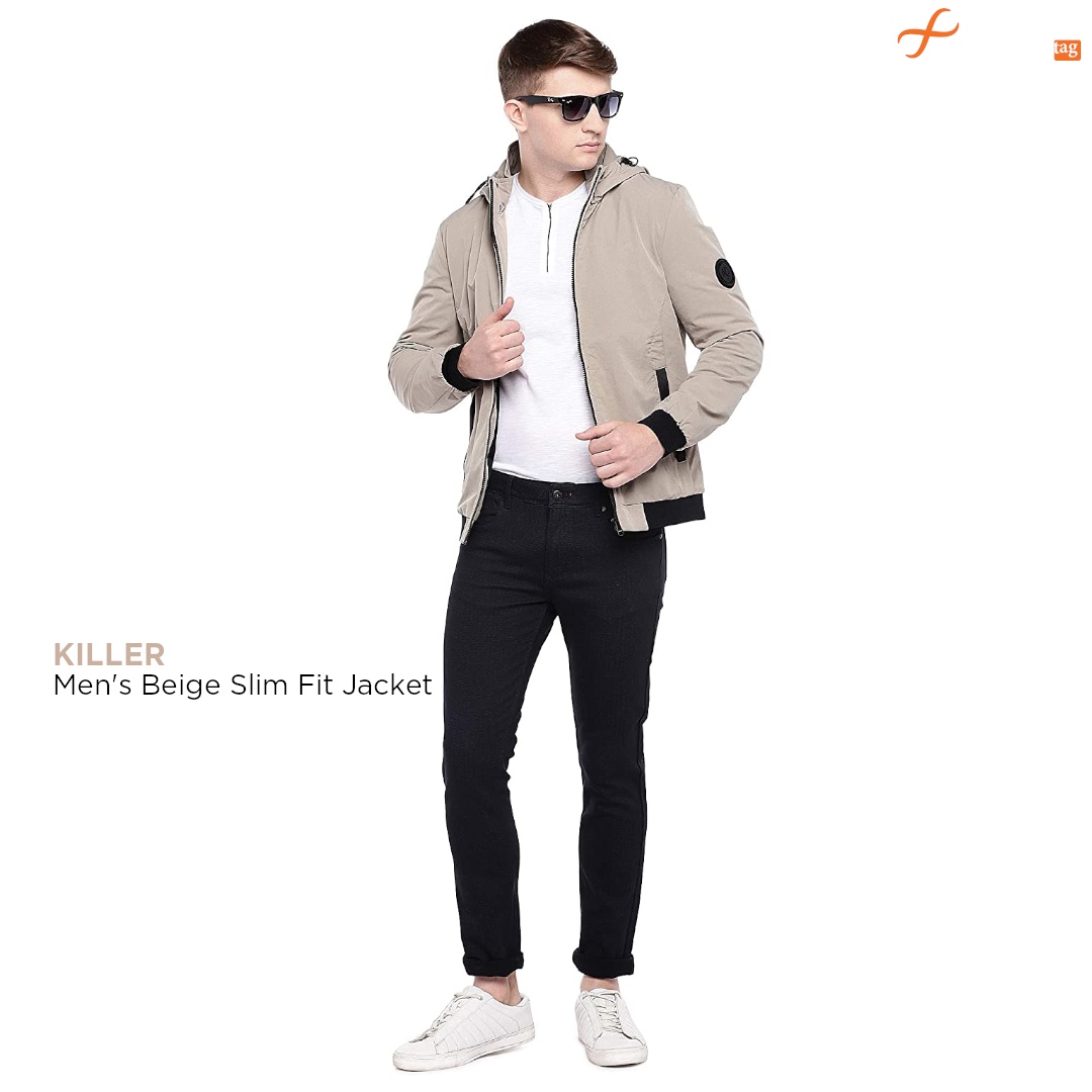 KILLER Men's Beige Slim Fit Jacket-10 Best winter/Quilt jackets for men Amazon
