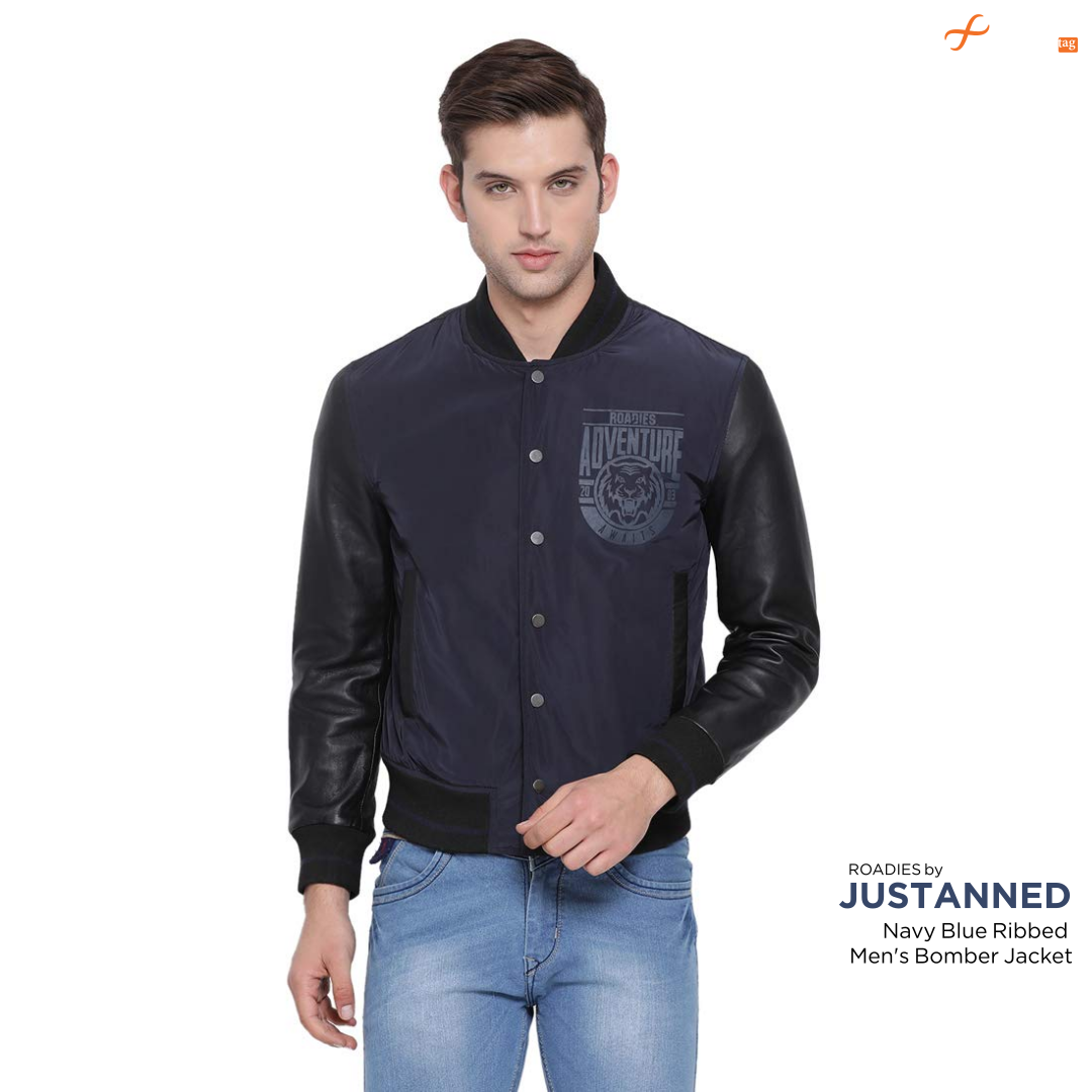 ROADIES by JUSTANNED Navy Blue Ribbed-10 Best Bomber Jackets for Men