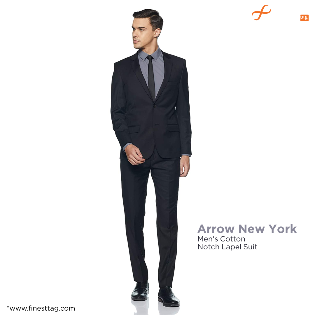 Arrow New York Men's Cotton Notch Lapel Suit-Best formal suits for men 2021