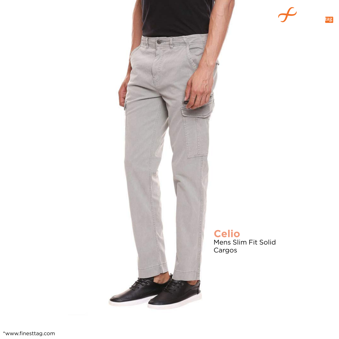 Celio Mens Slim Fit Solid Cargos- 5 best cargo pants for men in india