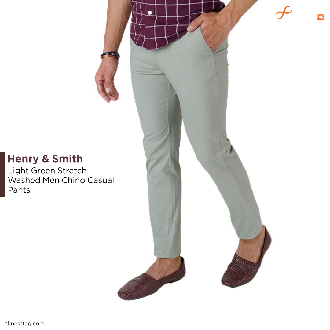 Henry & Smith Light Green Stretch Washed Men Chino Casual Pants -5 Best chinos for men