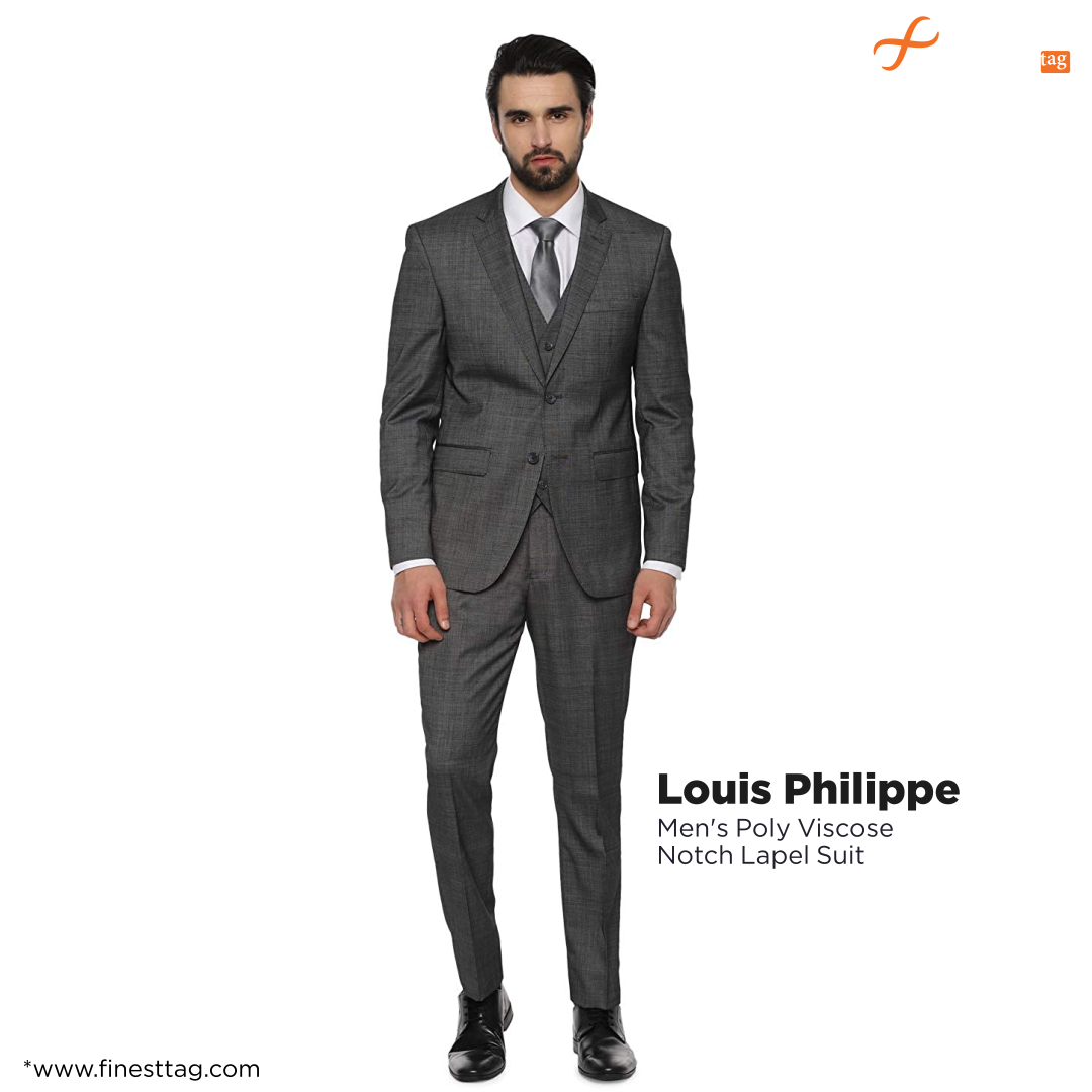 Louis Philippe Men's Poly Viscose Notch Lapel Suit-Best formal suits for men 2021