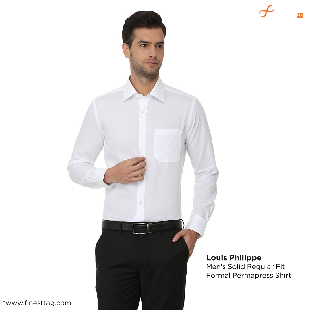 Louis Philippe Men's Solid Regular Fit Formal Permapress Shirt-5 Best formal shirts for men on Amazon (2021)