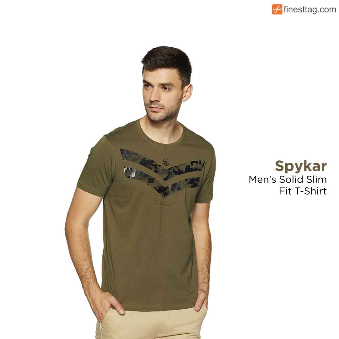 Spykar Men's Solid Slim Fit T-Shirt-round neck t shirts for men