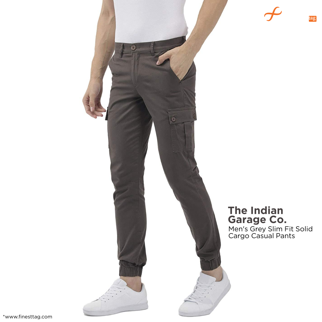 The Indian Garage Co Men's Grey Slim Fit Solid Cargo Casual Pants- 5 best cargo pants for men in India