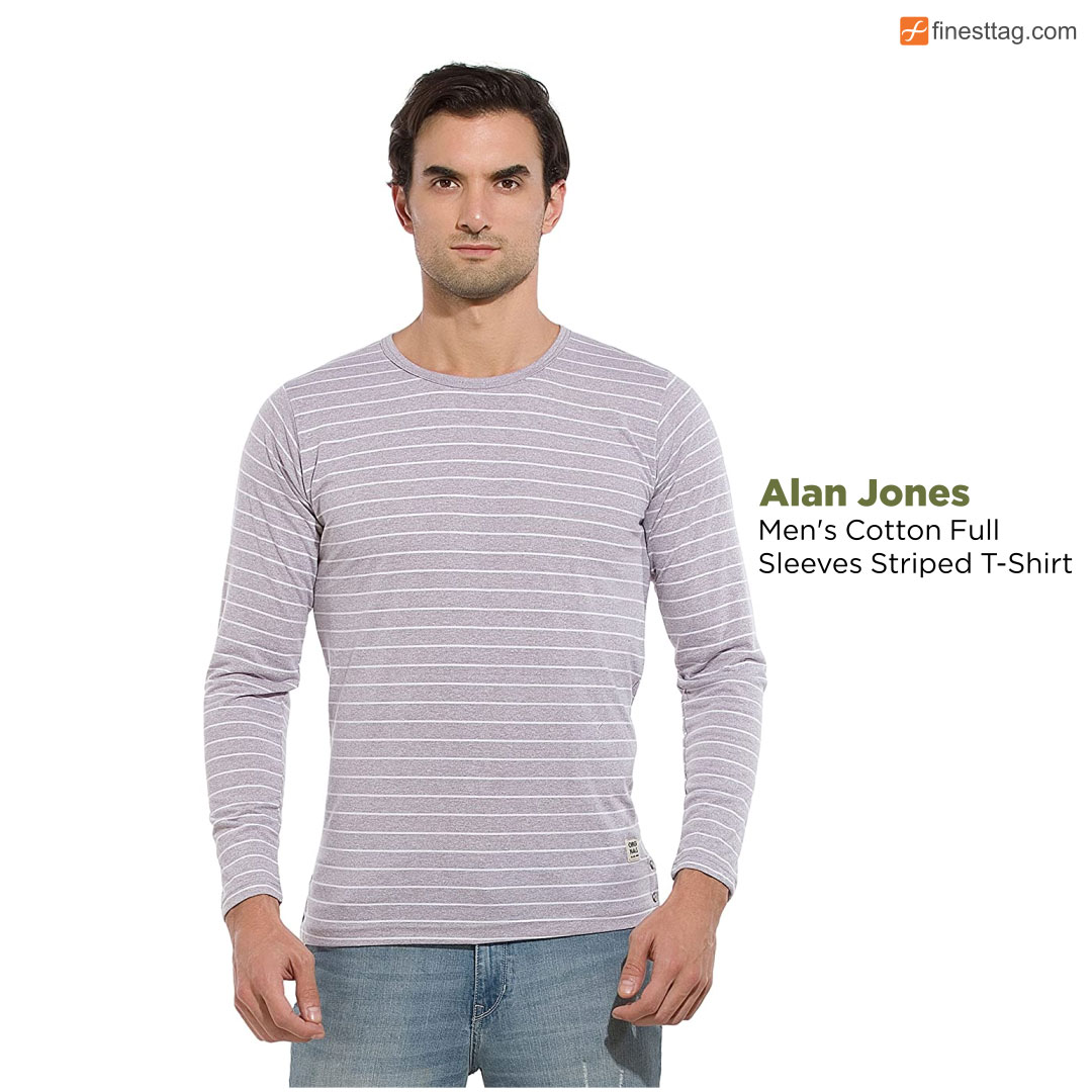 Alan Jones Men's Cotton Full Sleeves Striped T-Shirt-Striped full Sleeve T-shirts for Men