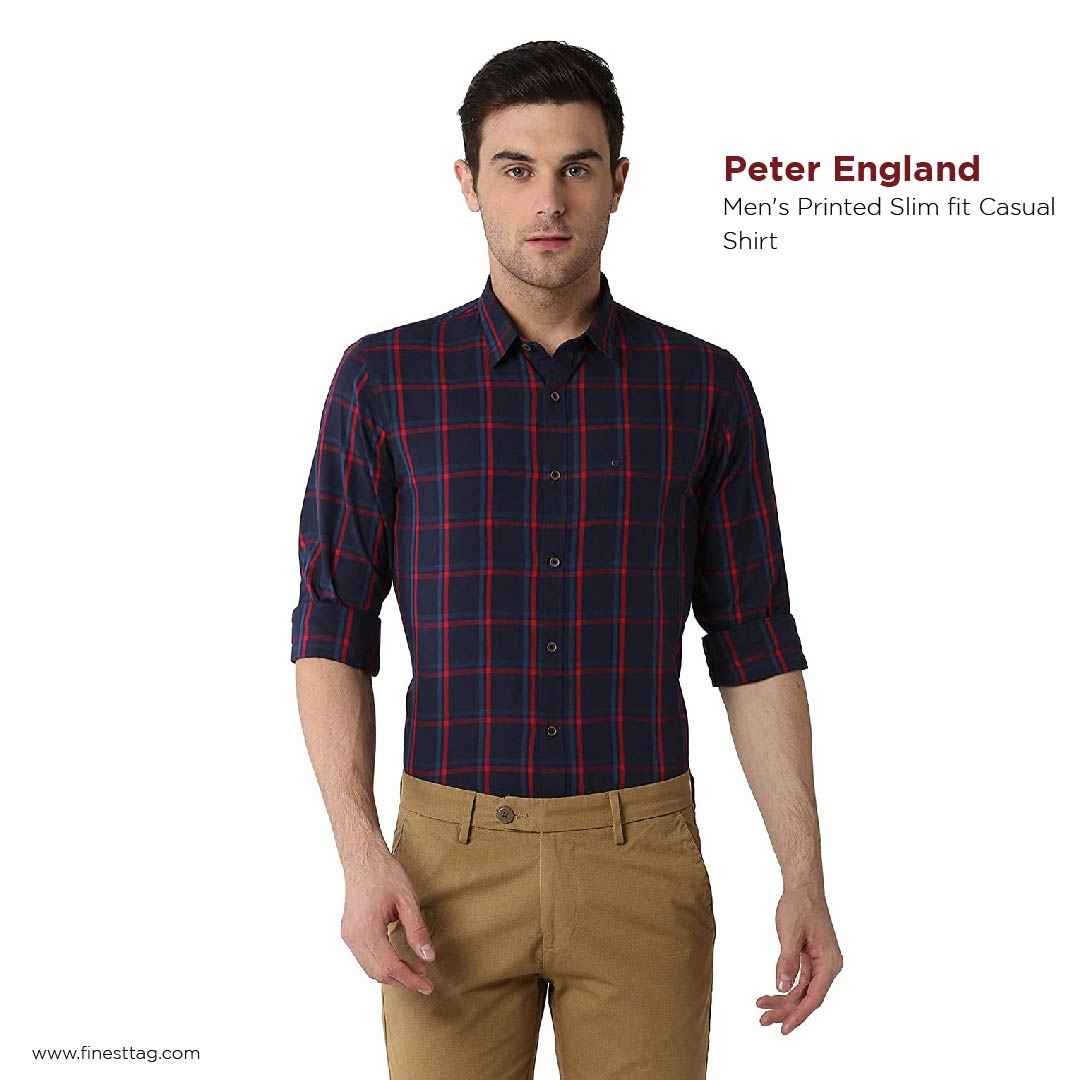 Peter England Men's Printed Slim fit Casual Shirt- 7 Best casual shirts for men Review With Best Price