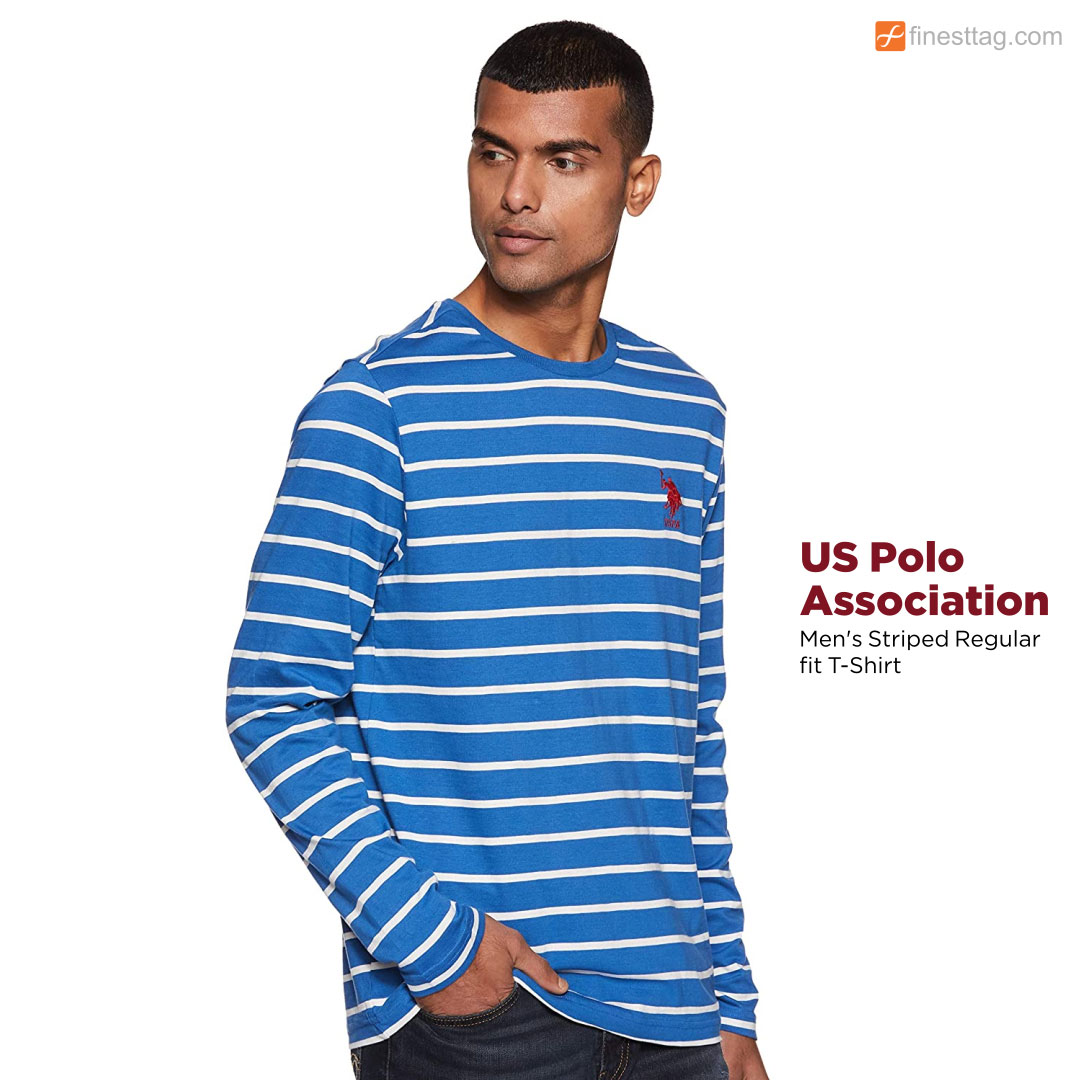 US Polo Association Men's Striped Regular fit T-Shirt-Full sleeve round neck t-shirts for men
