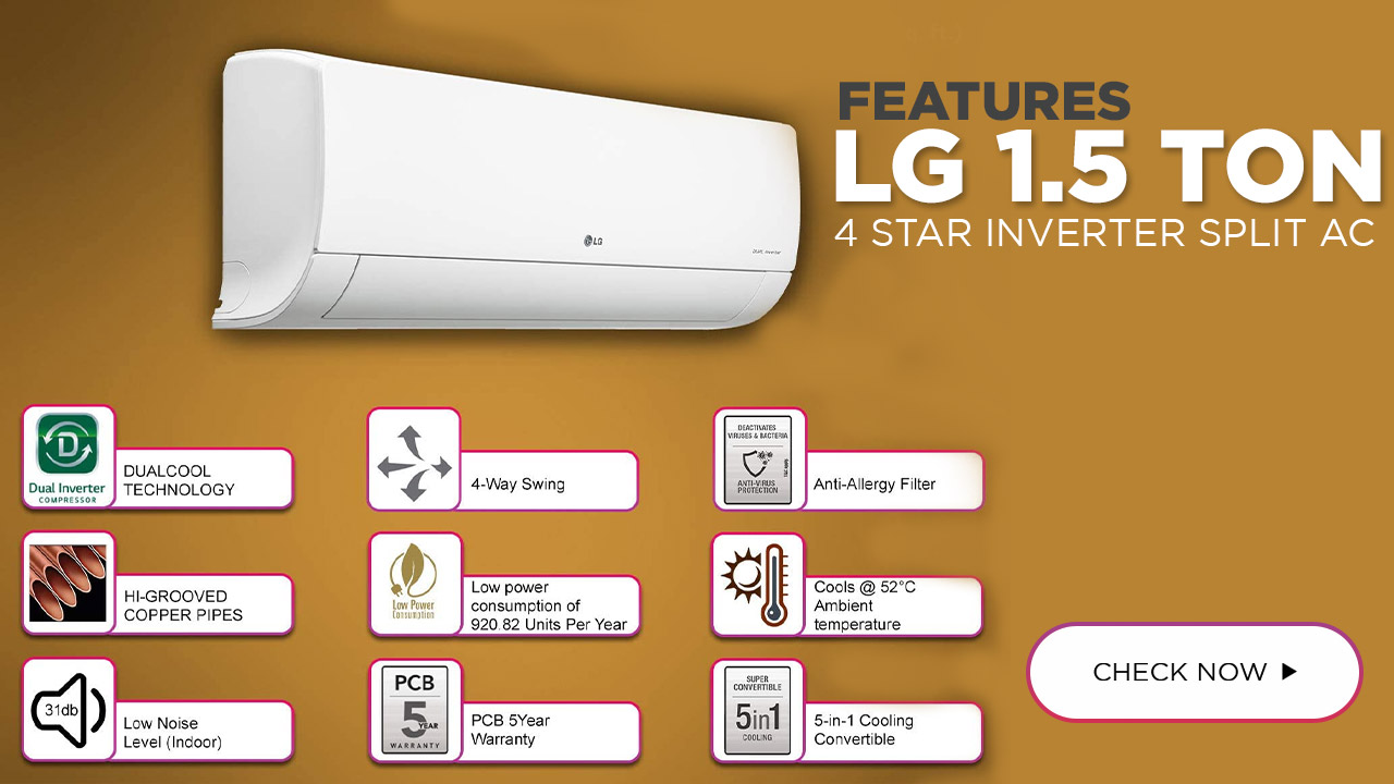 LG 1.5 Ton AC features | Review, 4 Star Inverter Split AC @ Best Price in India