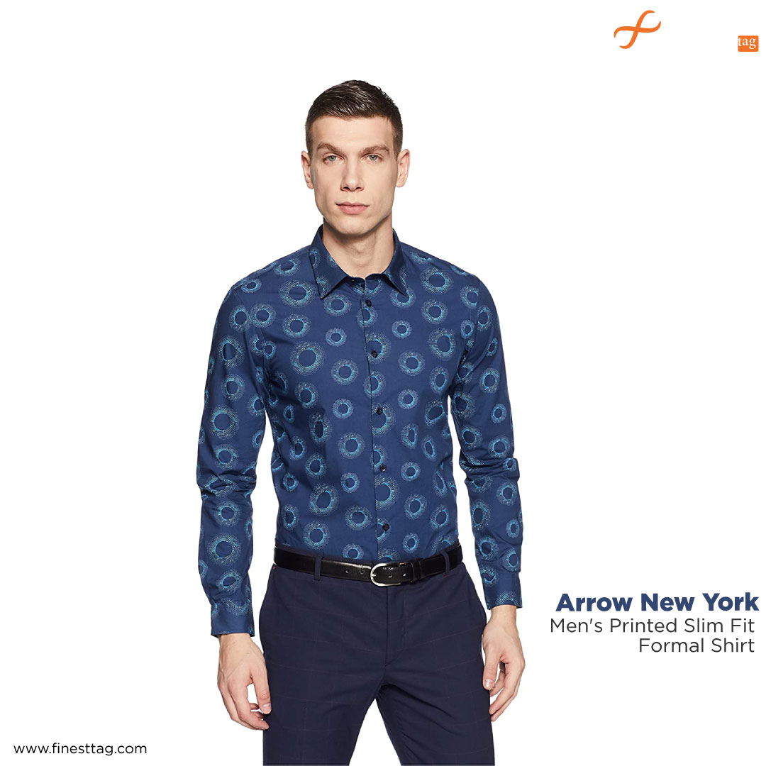 Arrow New York Men's Printed Slim Fit Formal Shirt-Summer Printed shirts for men online shopping