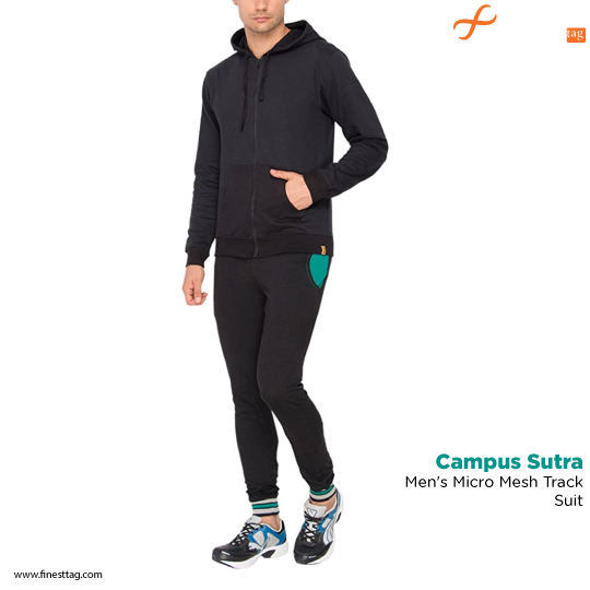 Campus Sutra Jersey Sleeveless Track Suit Black-Best Summer tracksuit for mens | Review, Online tracksuit @ Best Price in India
