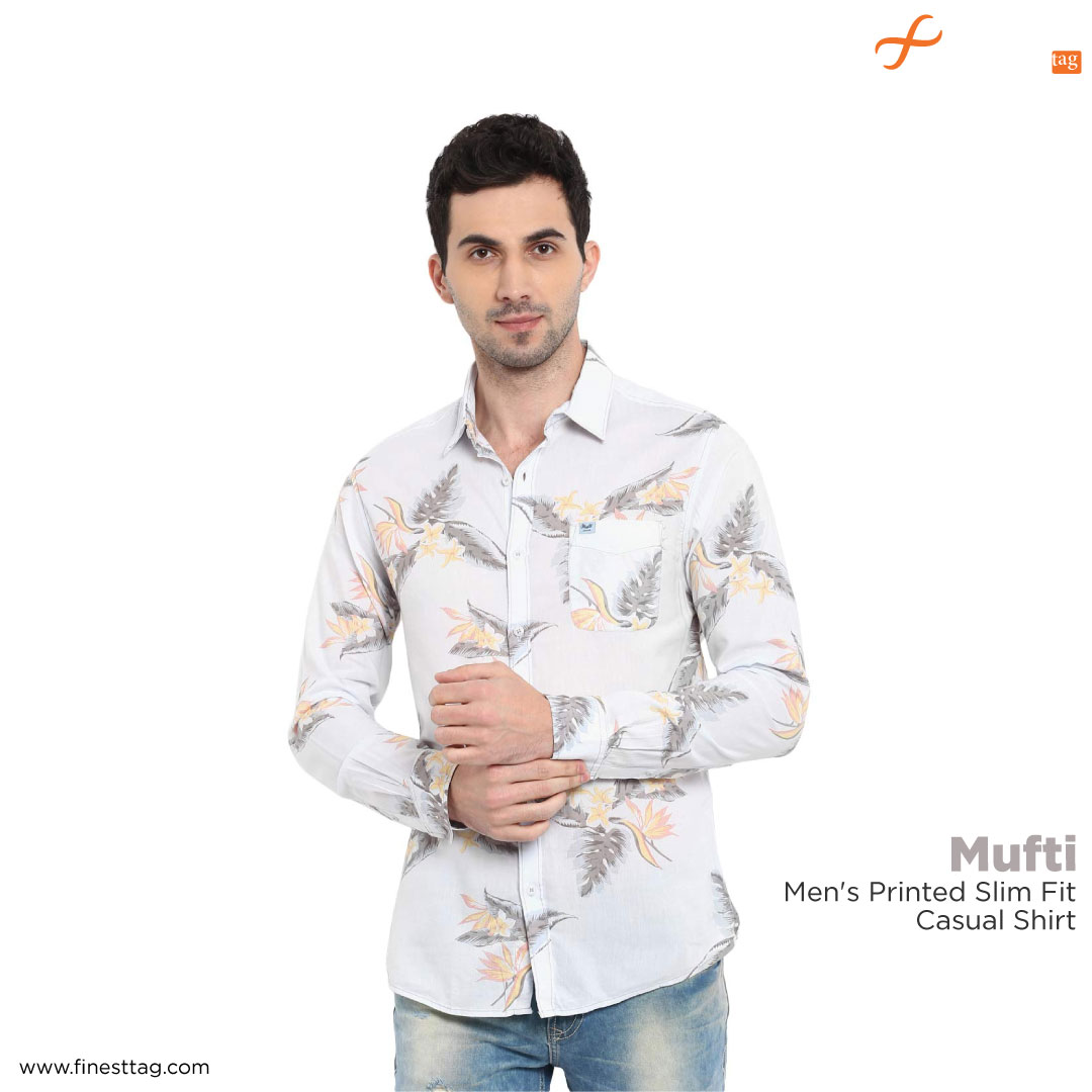 Mufti Men's Printed Slim Fit Casual Shirt-Summer Printed shirts for men online shopping