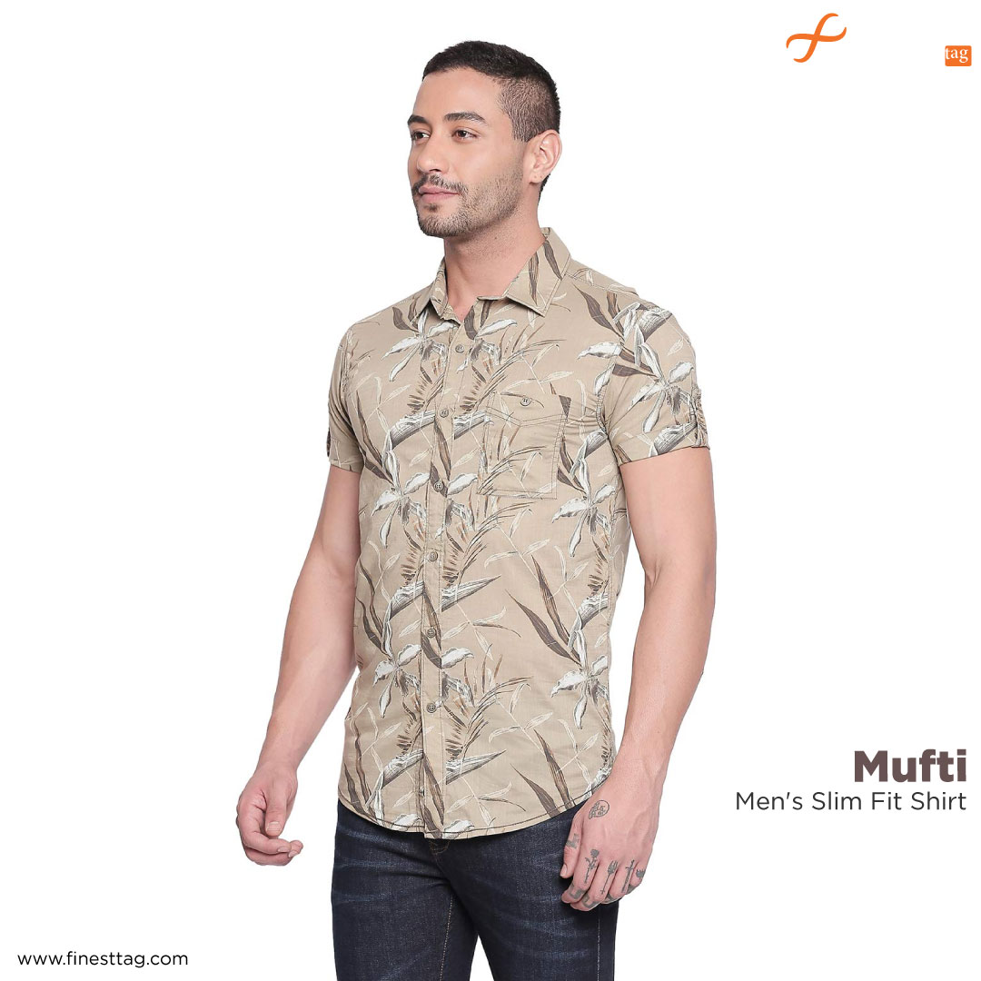 Mufti Men's Slim Fit Shirt-Summer Printed shirts for men online shopping