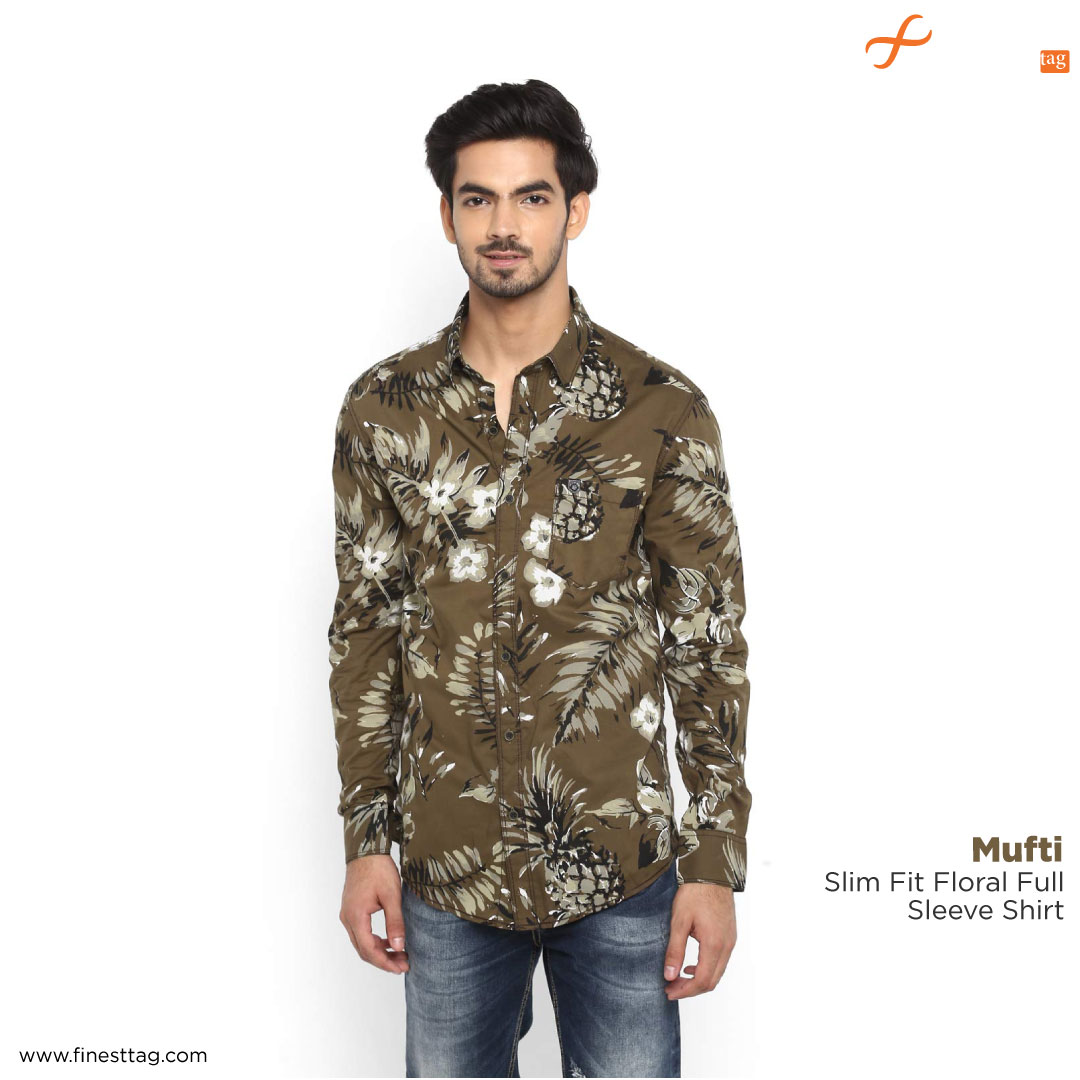 Mufti Slim Fit Floral Full Sleeve Shirt-Summer Printed shirts for men online shopping