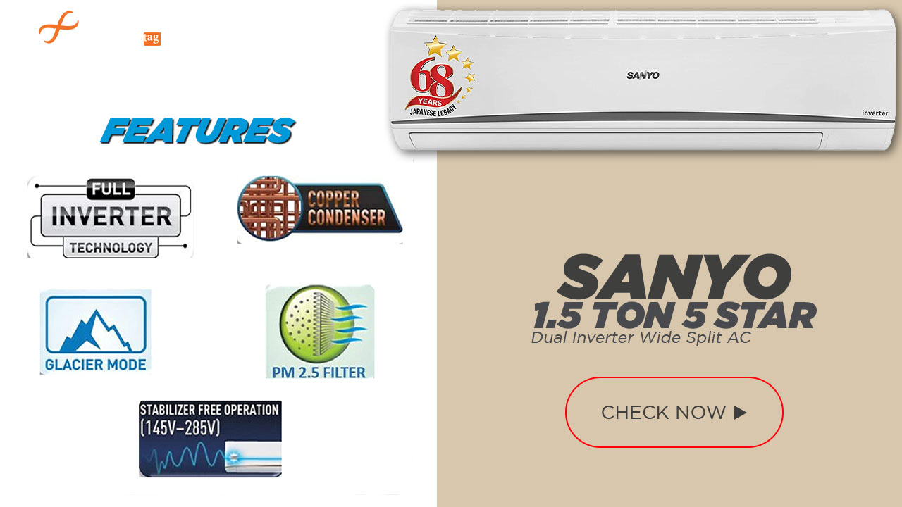 Sanyo 1.5 Ton 5 Star ac- Features | Review, Dual Inverter Wide Split AC @Best Price in India