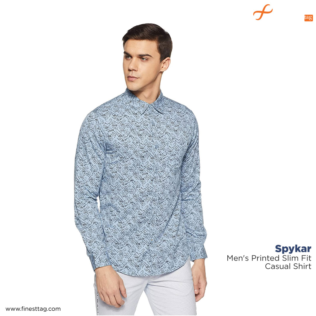 Spykar Men's Printed Slim Fit Casual Shirt-Summer Printed shirts for men online shopping