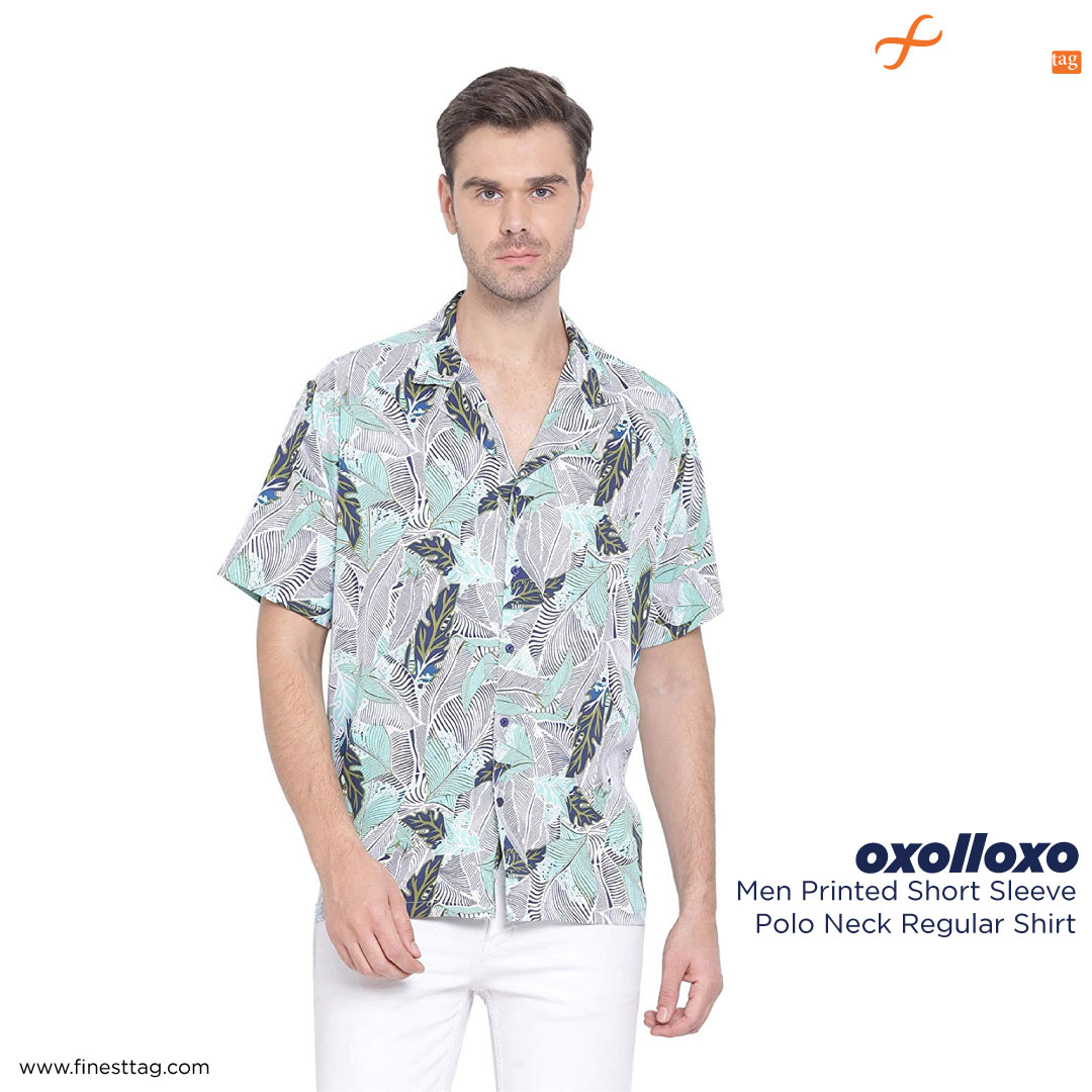 oxolloxo Men Printed Short Sleeve Polo Neck Regular Shirt-Summer Printed shirts for men online shopping