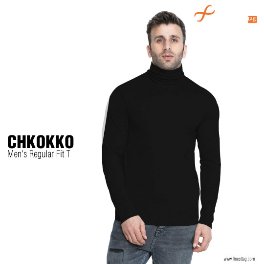 CHKOKKO Men's Regular Fit T-Shirt-5 Best turtleneck T-shirtsweater for men