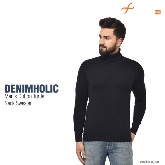 DENIMHOLIC Men's Cotton Turtle Neck Sweater-5 Best turtleneck T-shirtsweater for men